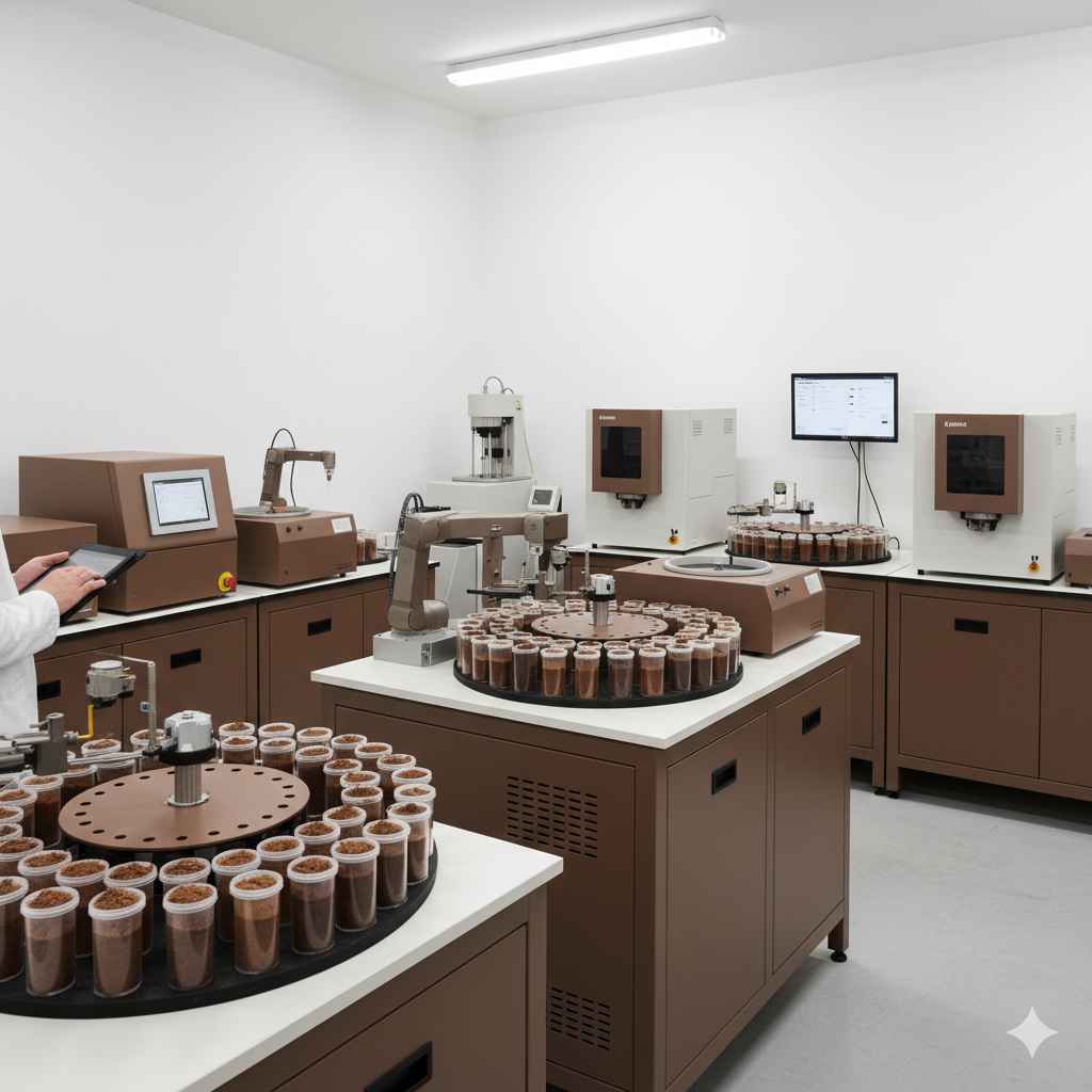 Technician performing a soil test in a modern lab